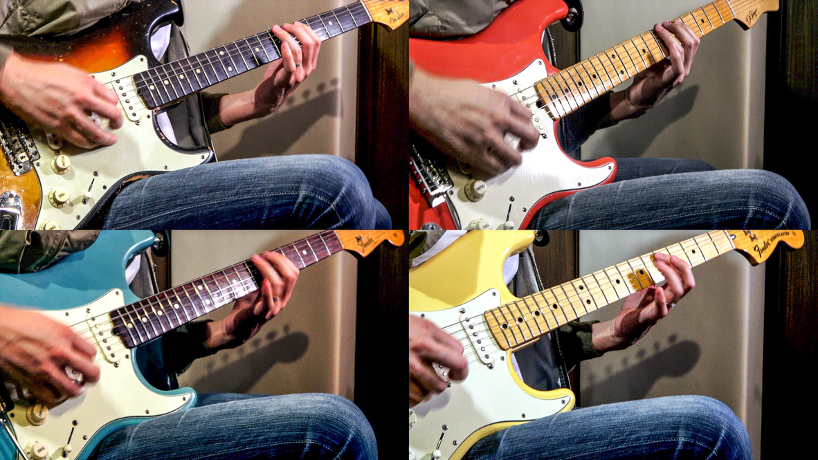 Colorful Stratocaster Comparison Red & Blue & Yellow & Brown